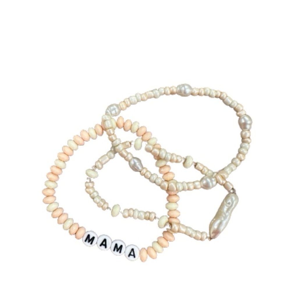 Beaded Cream “Mama” Bracelet Stack - image 1